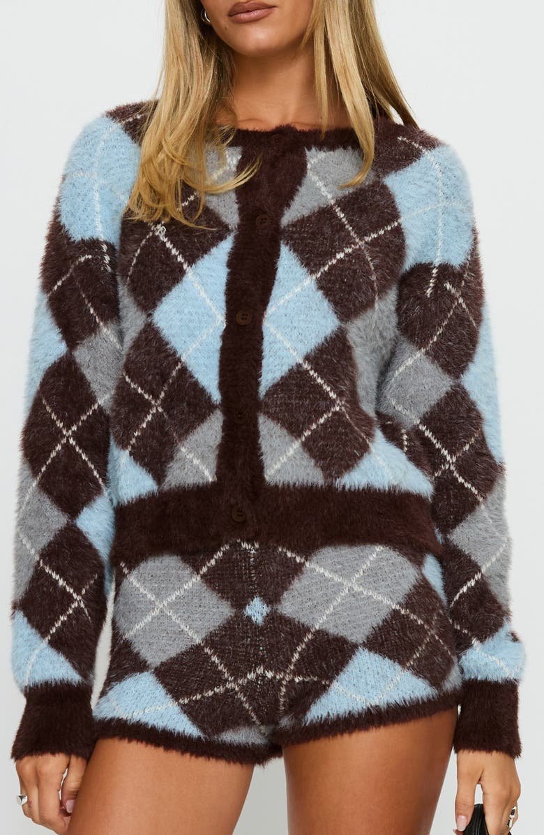 Princess Polly Kenlea Argyle Cardigan, Main, color, Blue Argyle