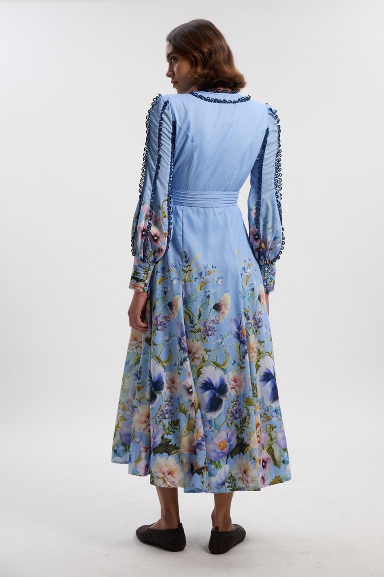 Trailing Floral Woven Plunge Maxi Dress, Alternate, color, Blue