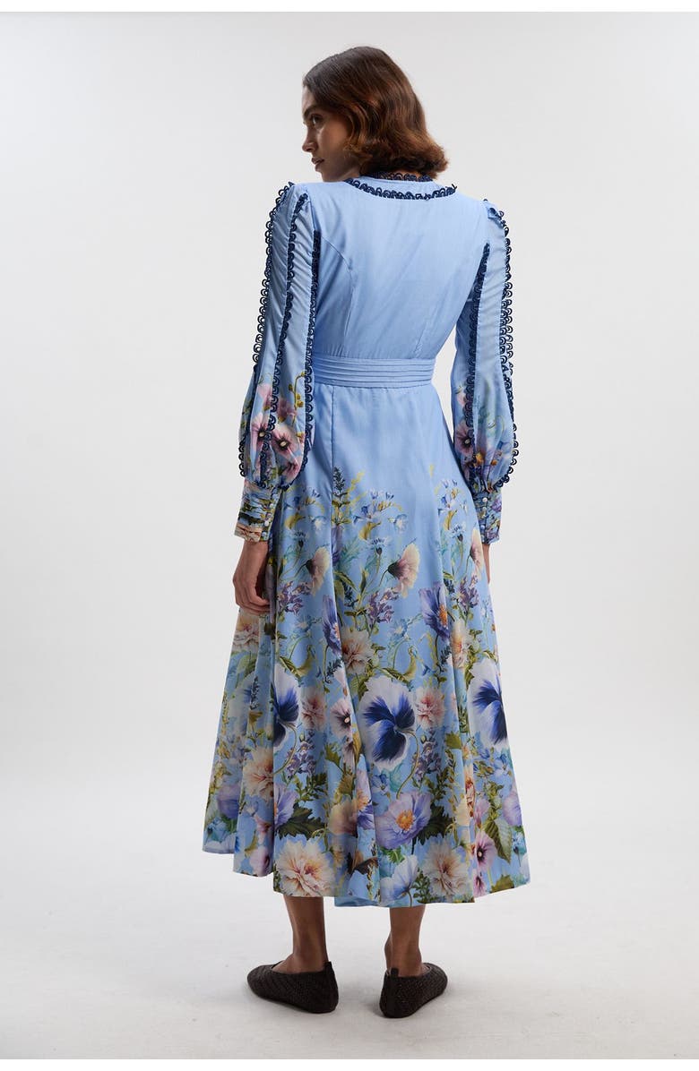 Karen Millen Trailing Floral Woven Plunge Maxi Dress, Alternate, color, Blue