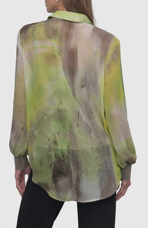Dkny Abstract Print Chiffon Button-up Shirt In Watercolr