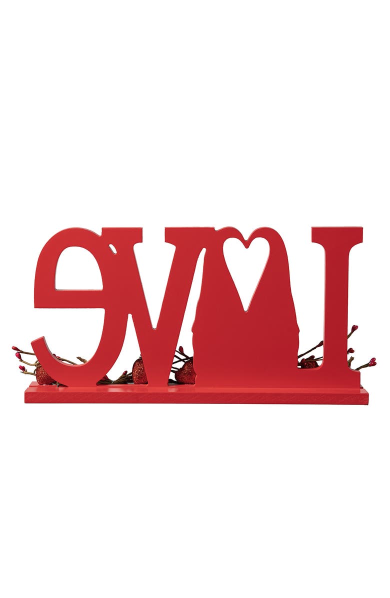 Glitzhome 14.25"L Valentine's LOVE Wooden Gnome Table Decor, Alternate, color, Red