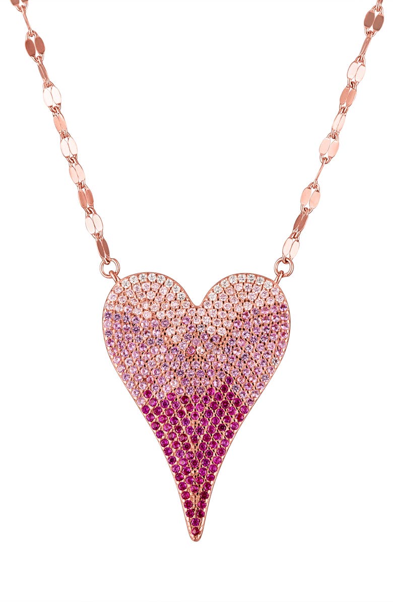 FZN Pavé Cubic Zirconia Heart Pendant Necklace, Main, color, Gold/ Pink