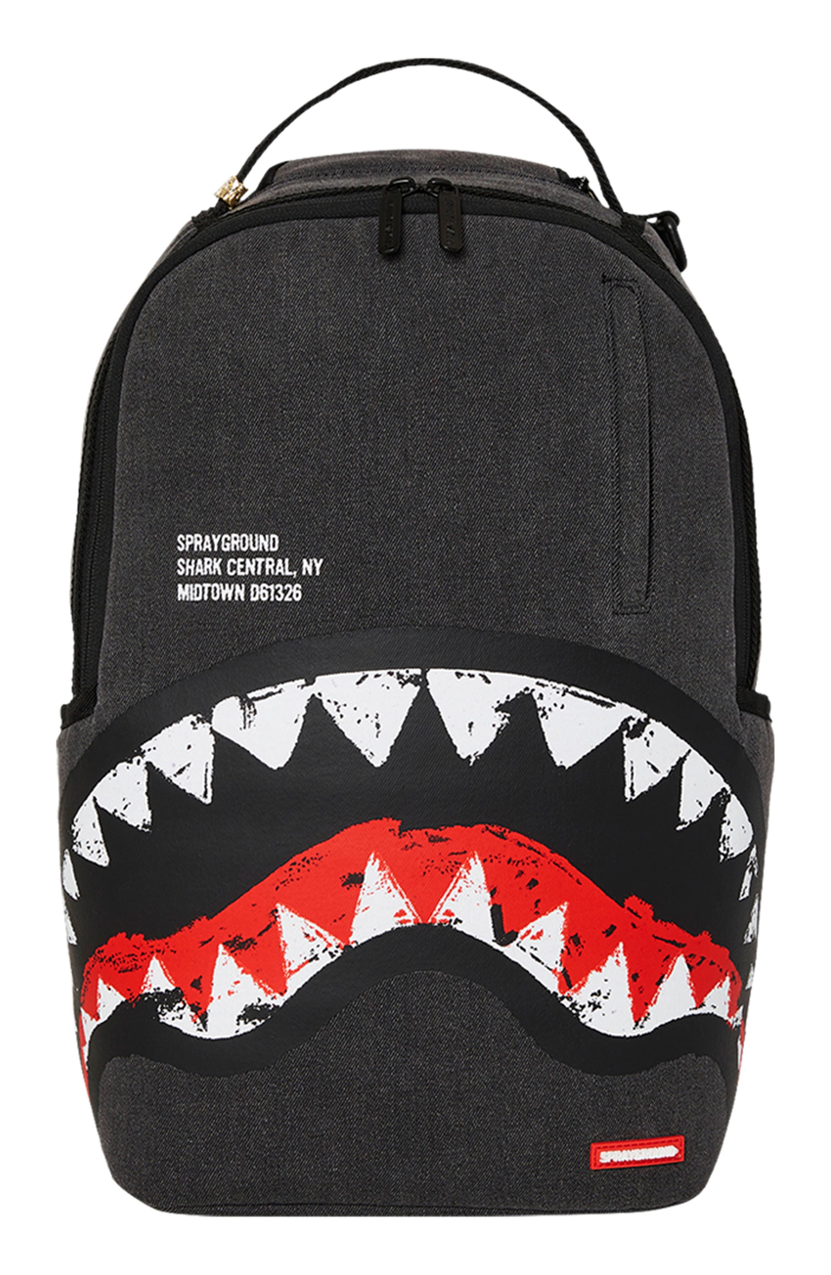Sprayground Kids' Shark Denim Backpack, Main, color, 