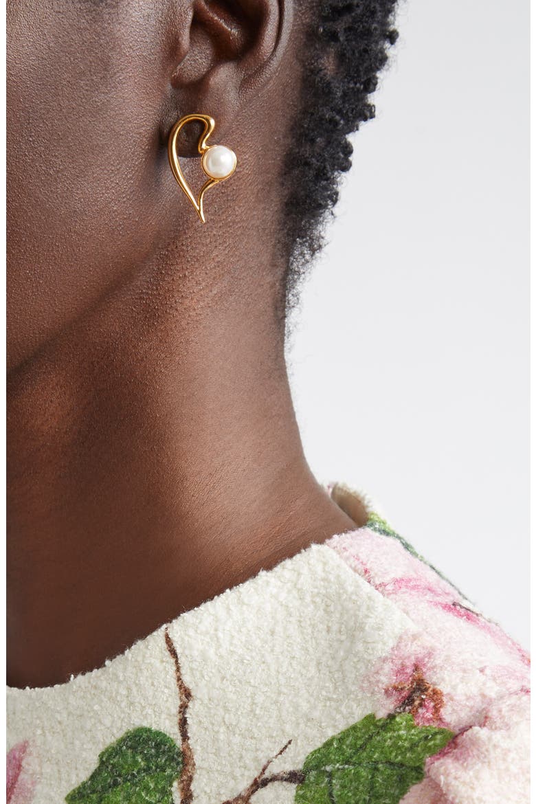 Small Heart Faux Pearl Earrings, Alternate, color, PEARL