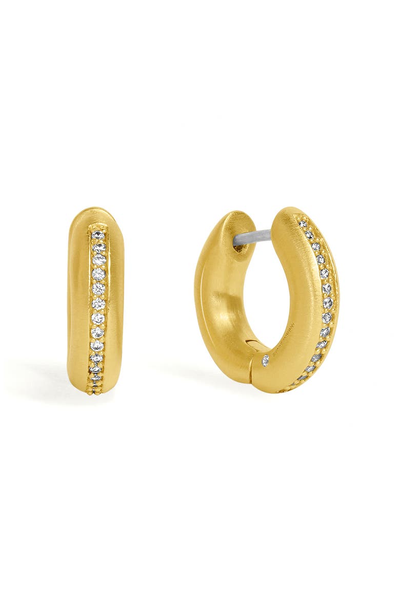 Colette Pavé Huggie Hoop Earrings, Main, color, WHITE TOPAZ/ GOLD