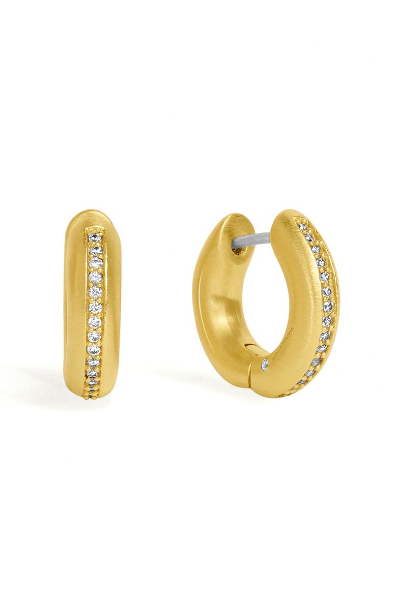 Dean Davidson Colette Pavé Huggie Hoop Earrings, Main, color, White Topaz/ Gold