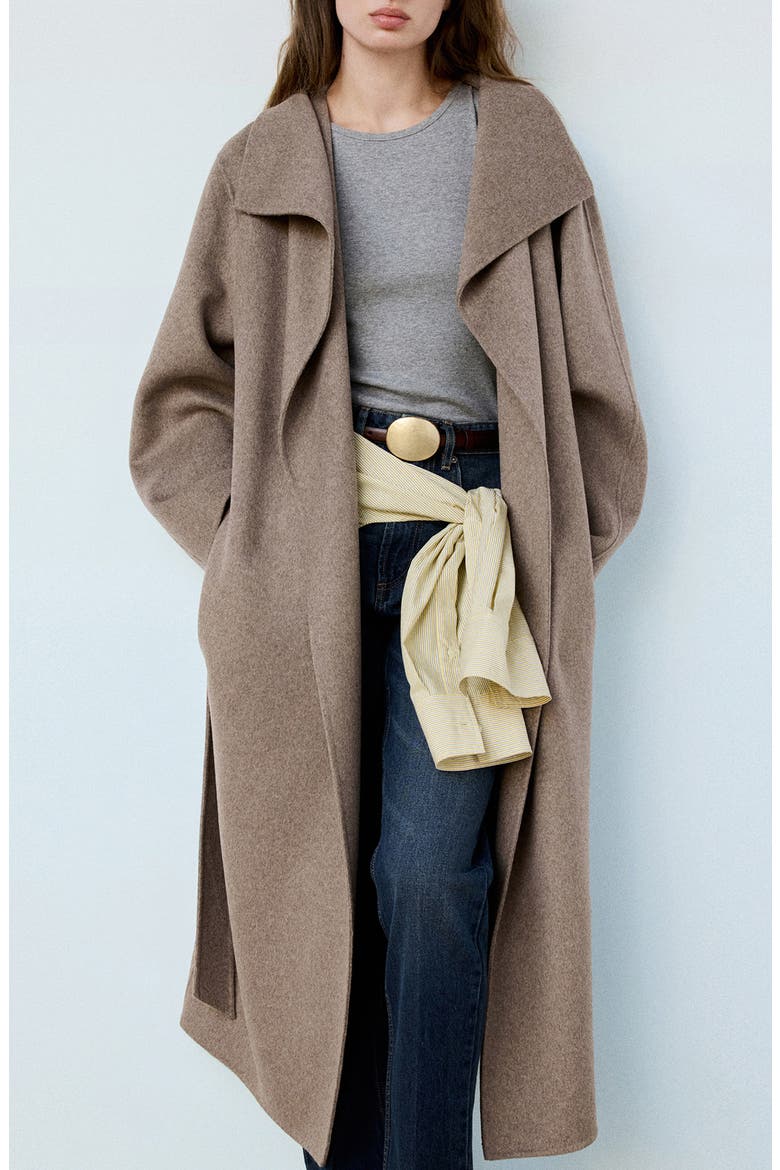 Handmade Belted Wool Blend Coat, Main, color, MEDIUM BROWN