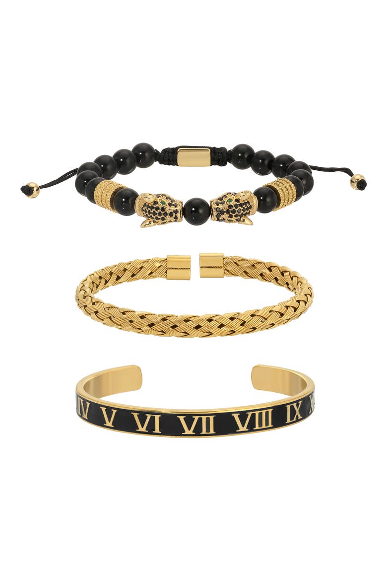Men's Set of 3 Mickey Beaded Bracelets, Main, color, GOLD
