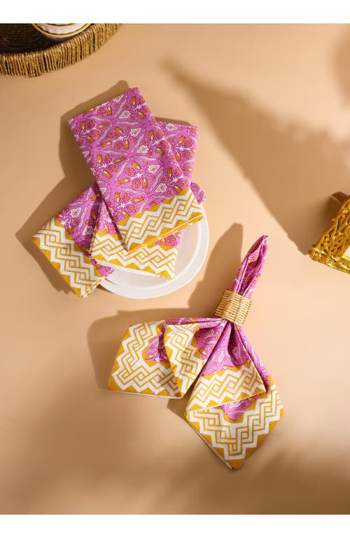 Tiramisu Set Of 4 Orchid Luxe Block Print Napkins In Yellow/pink