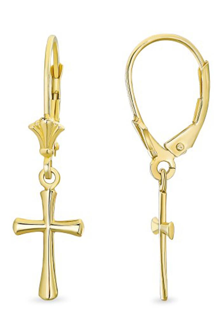 14k Gold Cross Lever Back Drop Earrings, Main, color, GOLD