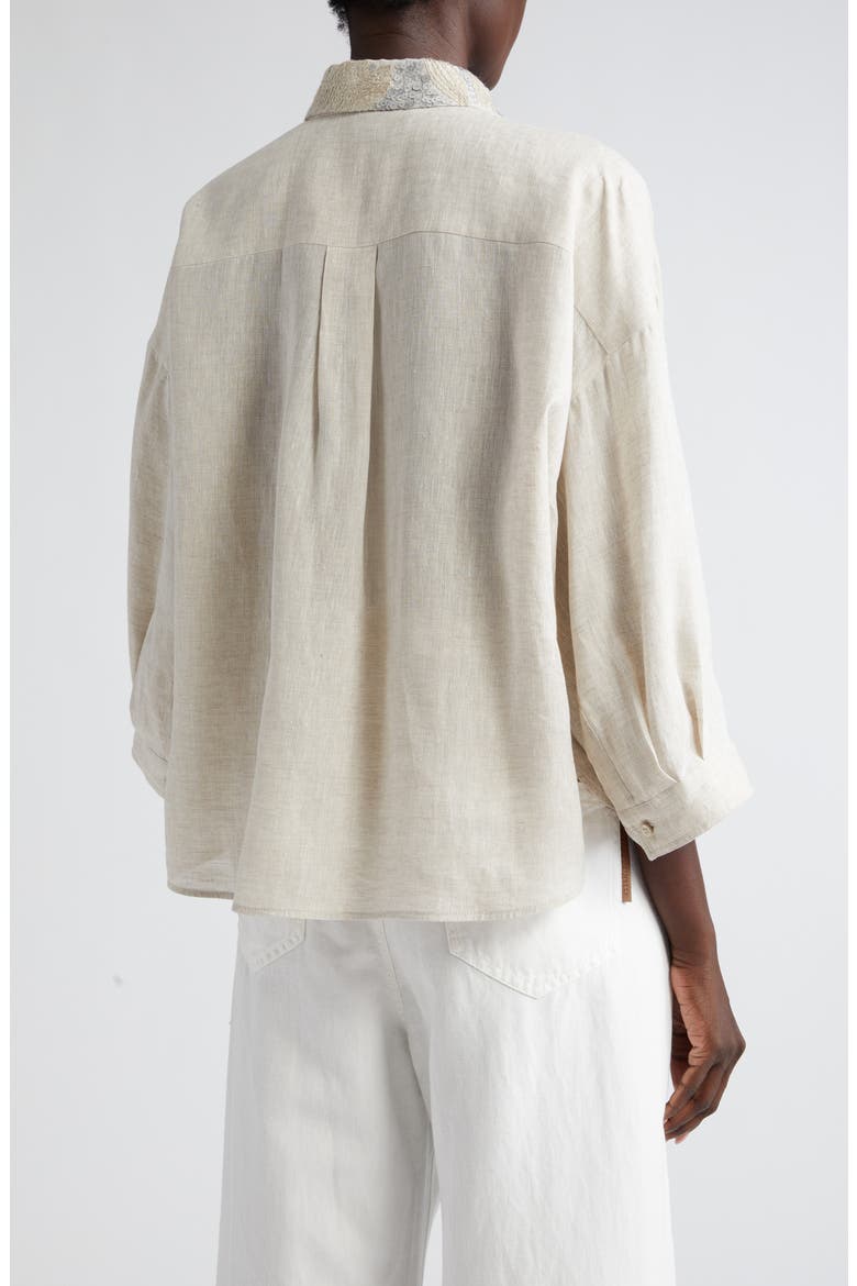Bead & Sequin Embellished Collar Linen Button-Up Shirt, Alternate, color, C020 NATURAL