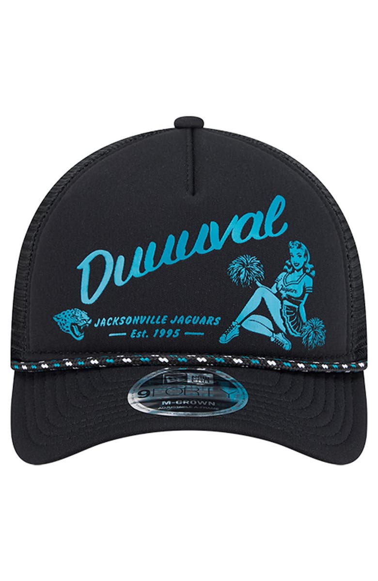 New Era Men
s New Era Black Jacksonville Jaguars Gas Station 9FORTY A-Frame M-Crown Adjustable Trucker Hat, Alternate, color, 