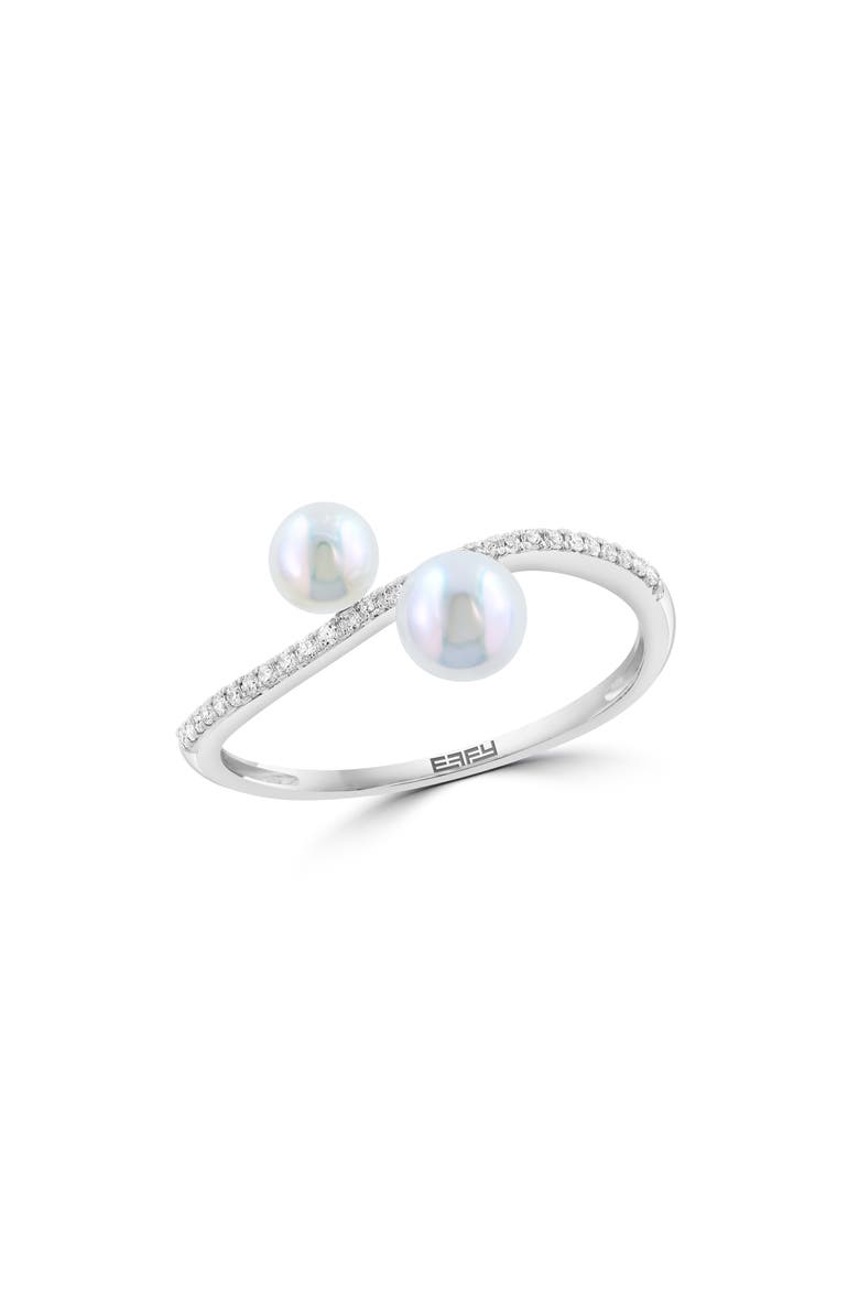 Sterling Silver Akoya Pearl & Diamond Ring, Main, color, WHITE