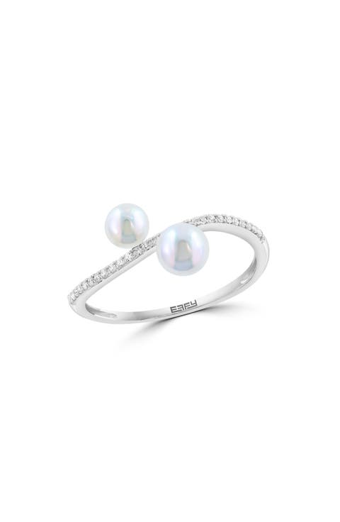 Sterling Silver Akoya Pearl & Diamond Ring