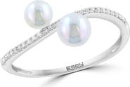 EFFY Sterling Silver Akoya Pearl & Diamond Ring