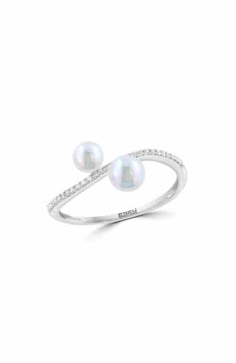 Sterling Silver Akoya Pearl & Diamond Ring
