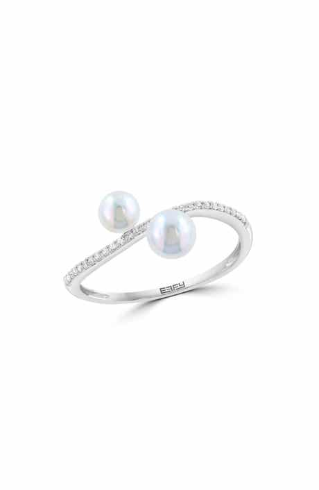 Sterling Silver Akoya Pearl & Diamond Ring