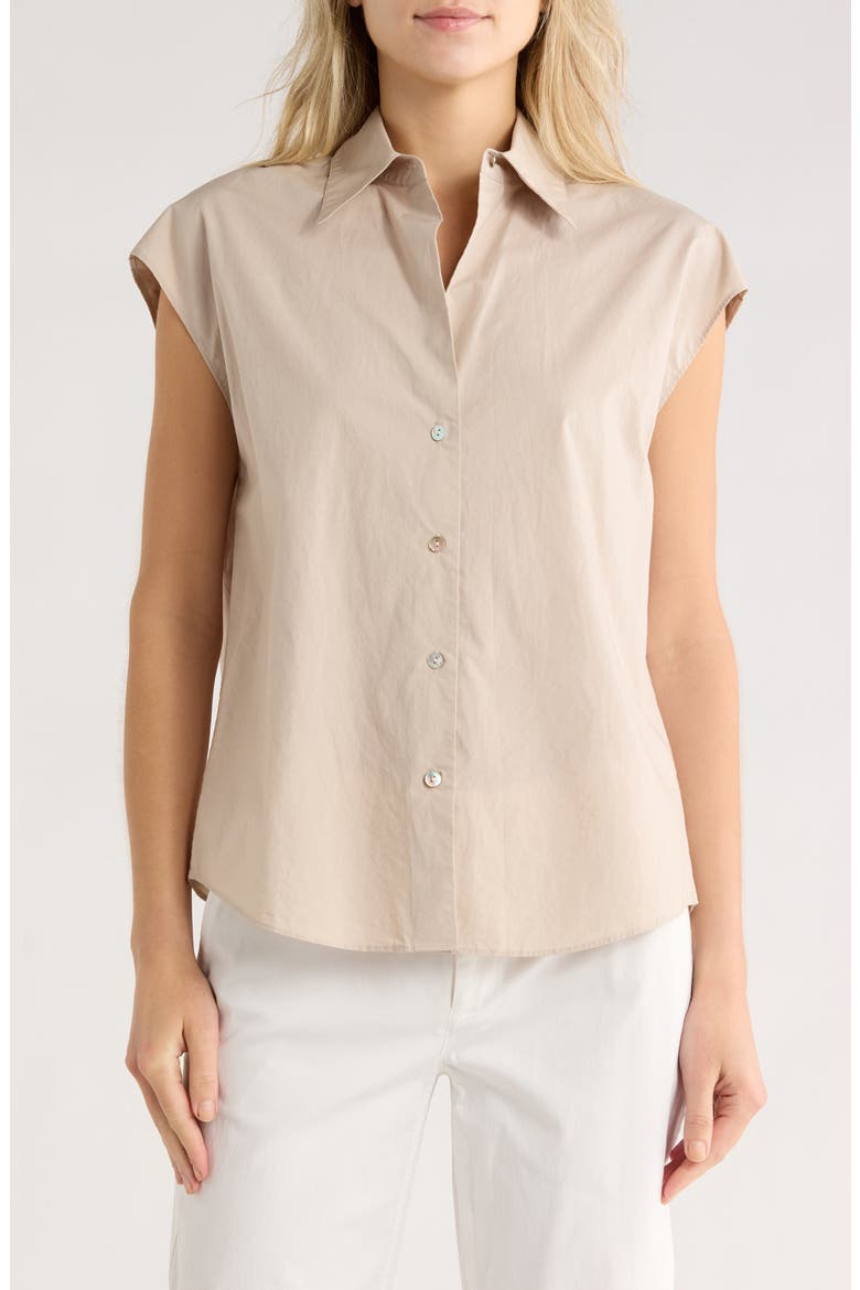 Cap Sleeve Button Down Shirt, Main, color, BEIGE