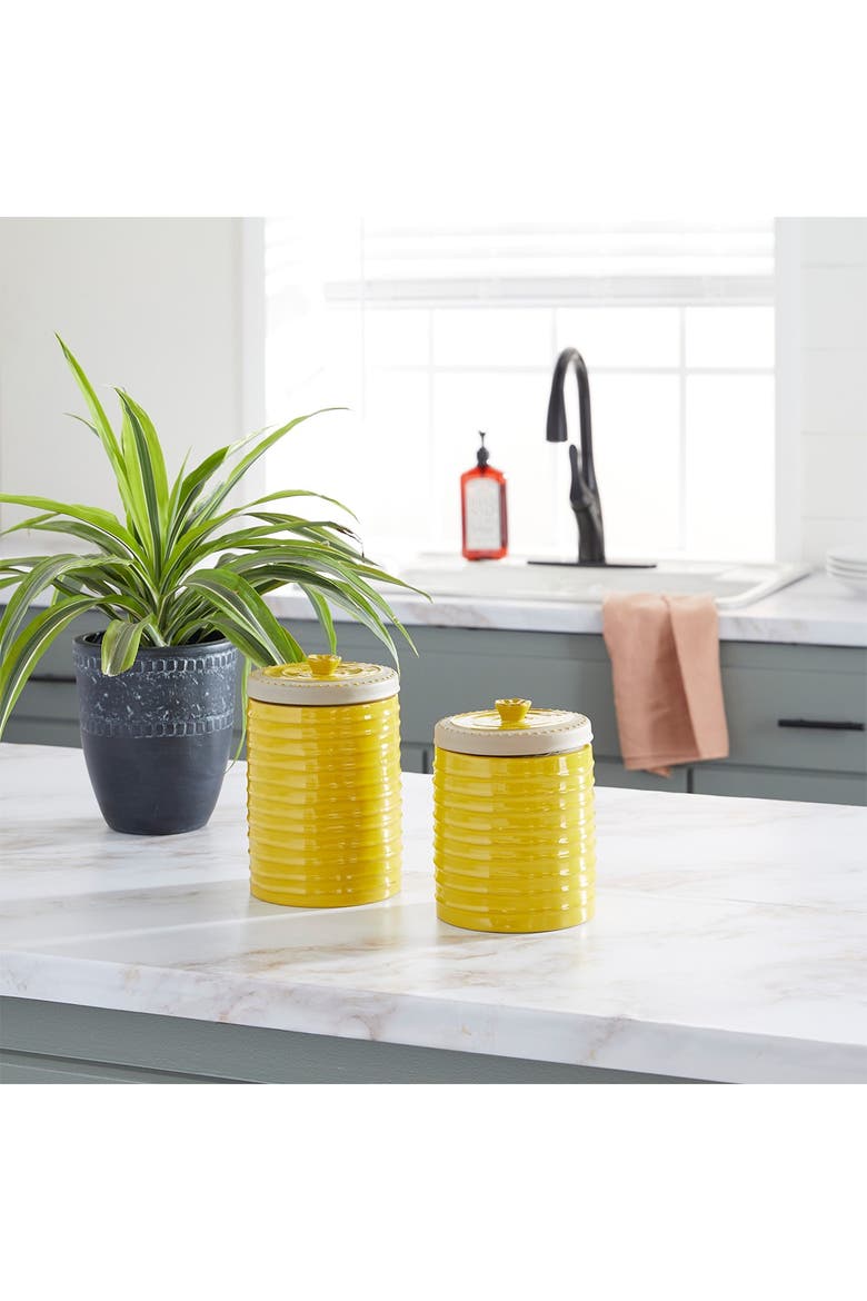 Yellow Ceramic Farmhouse Decorative Jar 2-Piece Set, Alternate, color, YELLOW