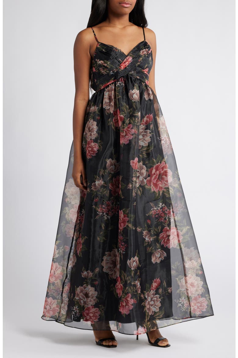 Truly Extraordinary Organza Cocktail Maxi Dress, Main, color, BLACK/ RED/ GREEN/ BLUSH