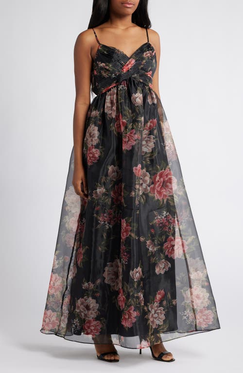 Lulus Truly Extraordinary Organza Cocktail Maxi Dress in Black/Red/Green/Blush 