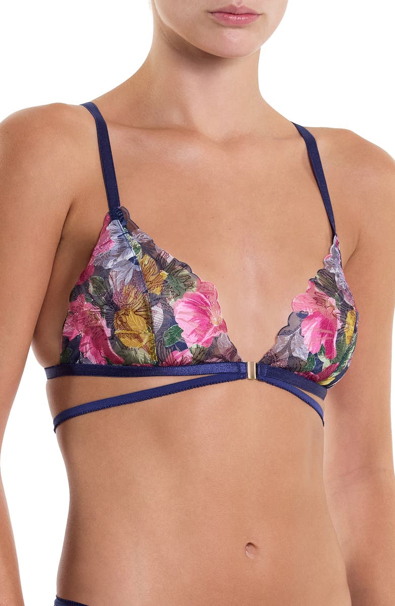 Hanky Panky Wildly Bloom Triangle Bralette, Alternate, color, Dark Sky Blue