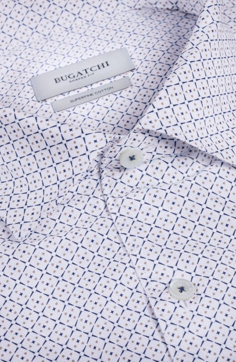 Bugatchi Alvin Shaped Fit Geo Print Button-Up Shirt, Alternate, color, White