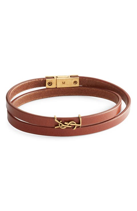 Logo Thin Double Wrap Leather Bracelet