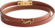 Saint Laurent Logo Thin Double Wrap Leather Bracelet