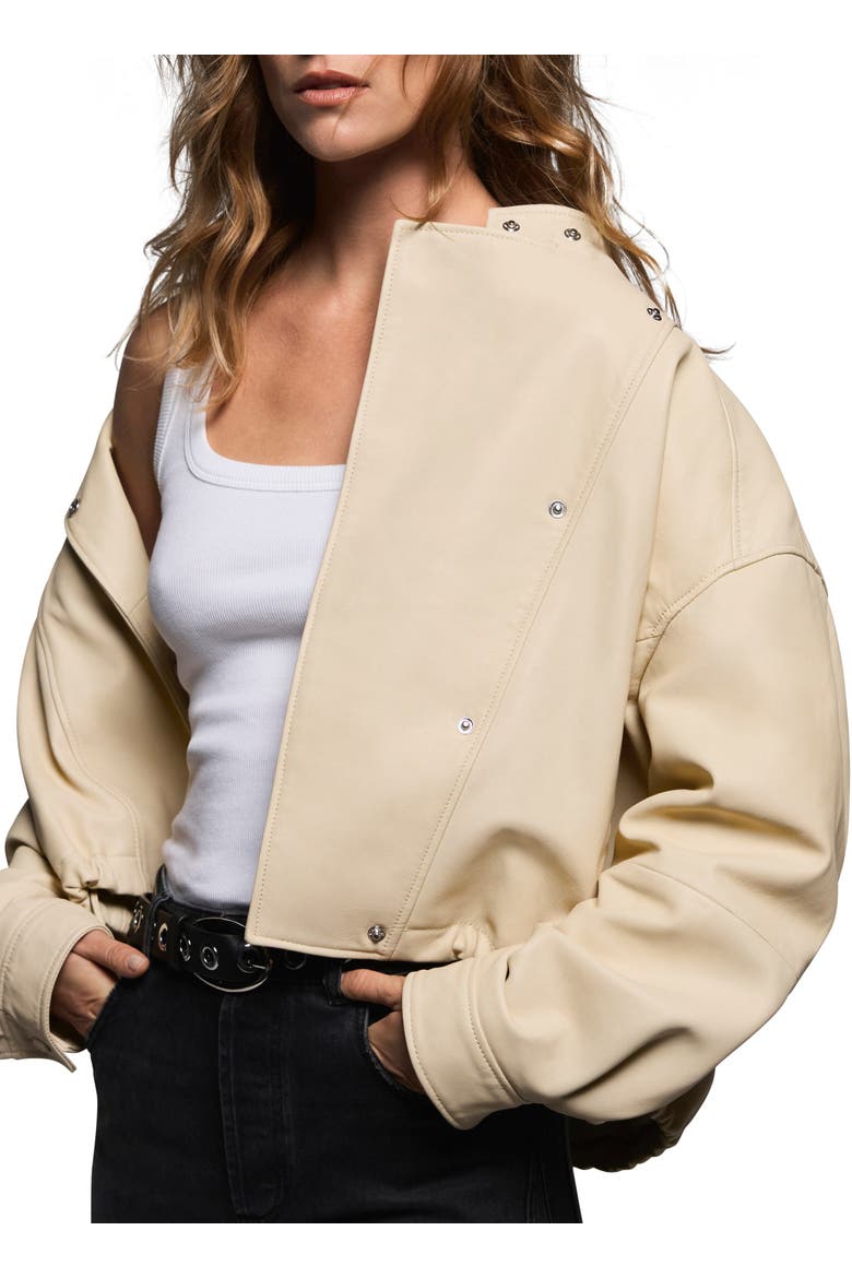 Leather Cropped Pilot Bomber Jacket, Alternate, color, Yellow