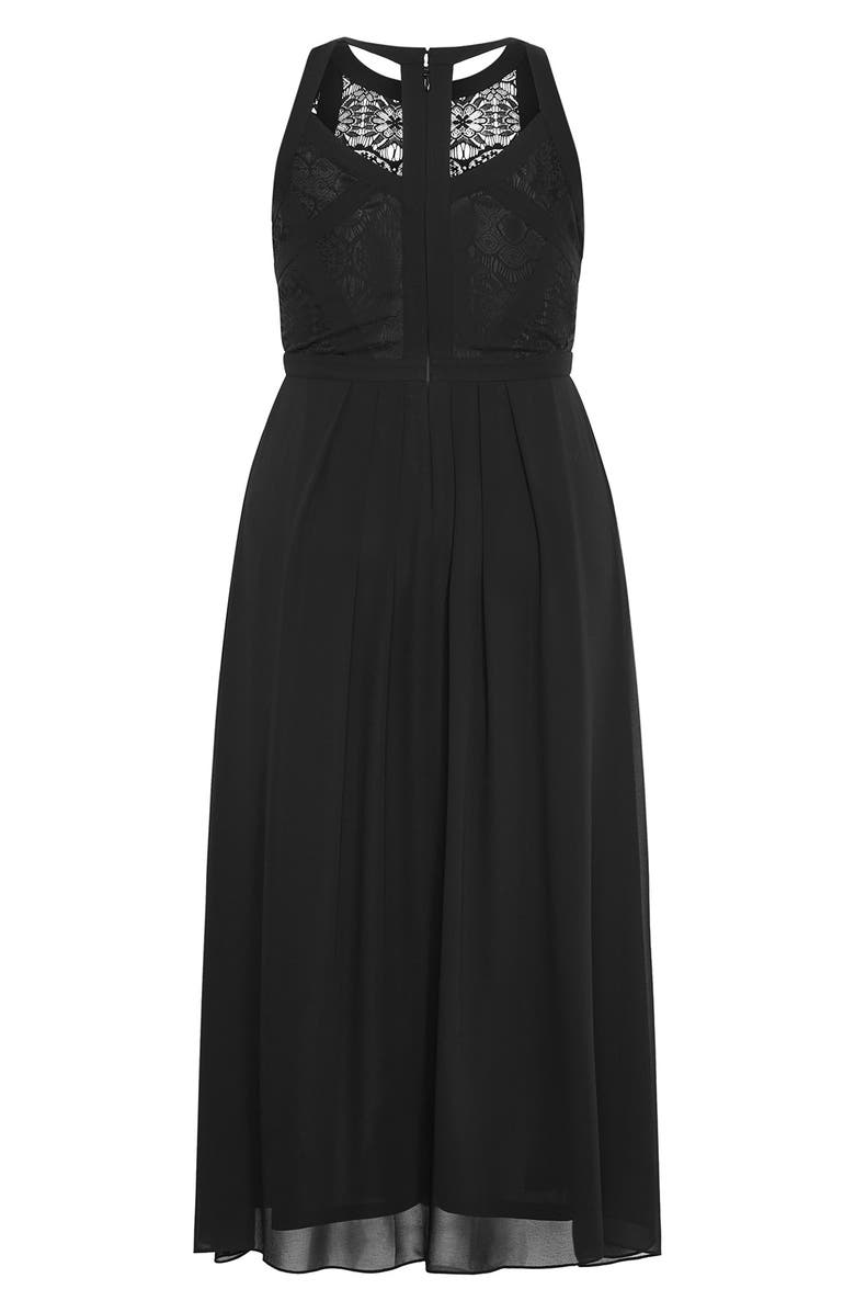 City Chic Lace Bodice Pleated Dress, Alternate, color, 