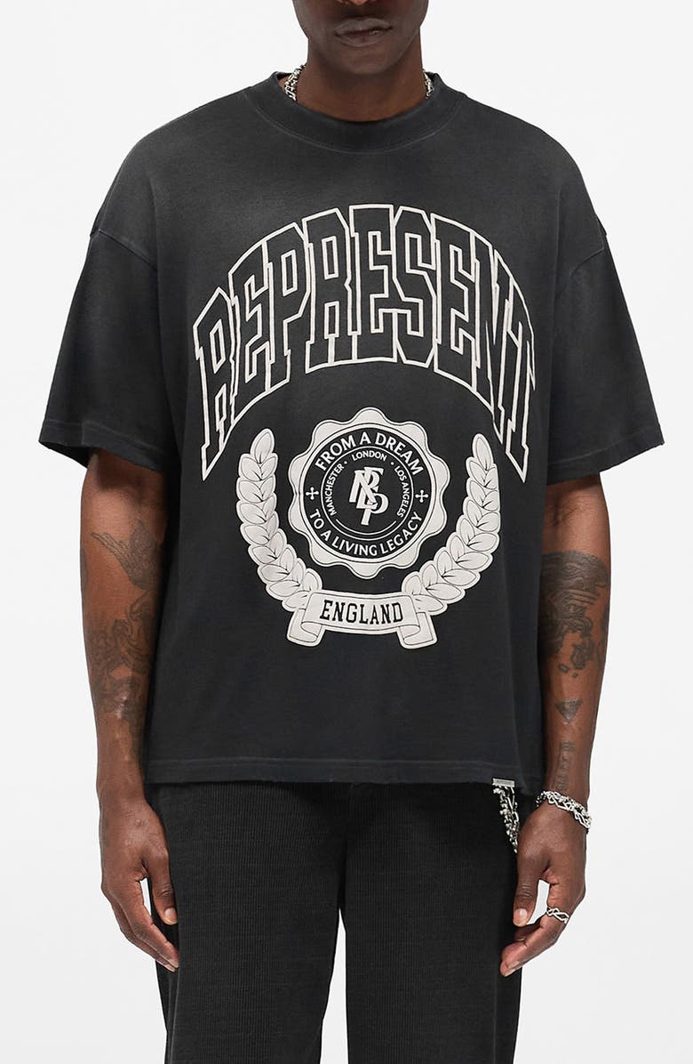Represent Legacy Crest Graphic T-Shirt, Main, color, Stained Black