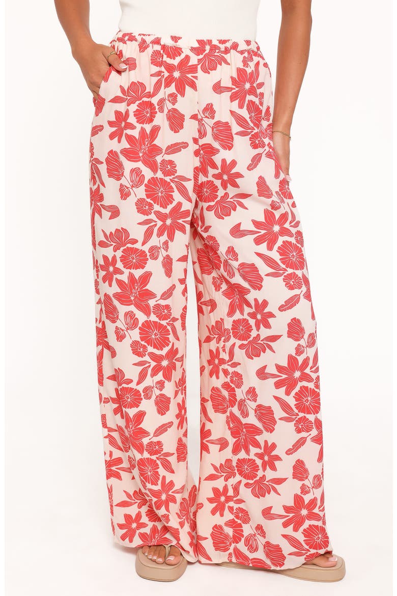 Lira High Waist Floral Print Pants, Main, color, RED FLORAL