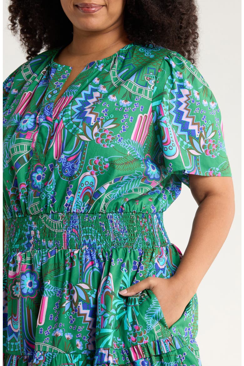 Vesper Geo Aylin Smocked Waist Cotton Minidress, Alternate, color, KELLY-BLUE-MUL