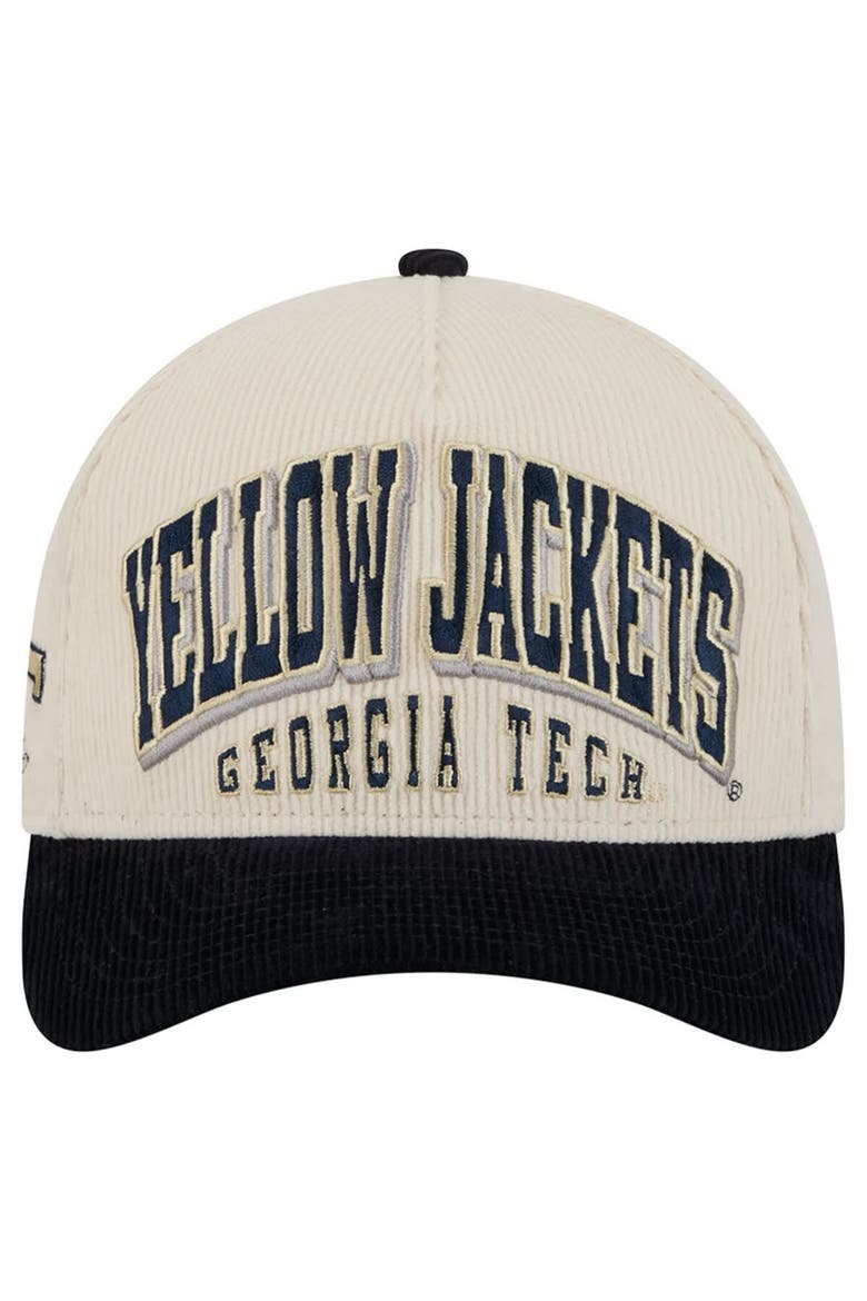 Men's New Era Navy/Cream Georgia Tech Yellow Jackets Arch Two-Tone Corduroy 9FORTY A-Frame Adjustable Hat, Alternate, color, Navy