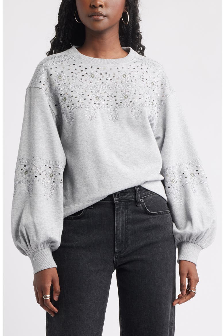 Sequin Embroidered Sweatshirt, Main, color, GREY HEATHER