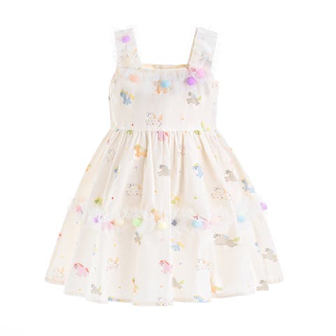 Lunaria Animal Print Pom-Pom Dress