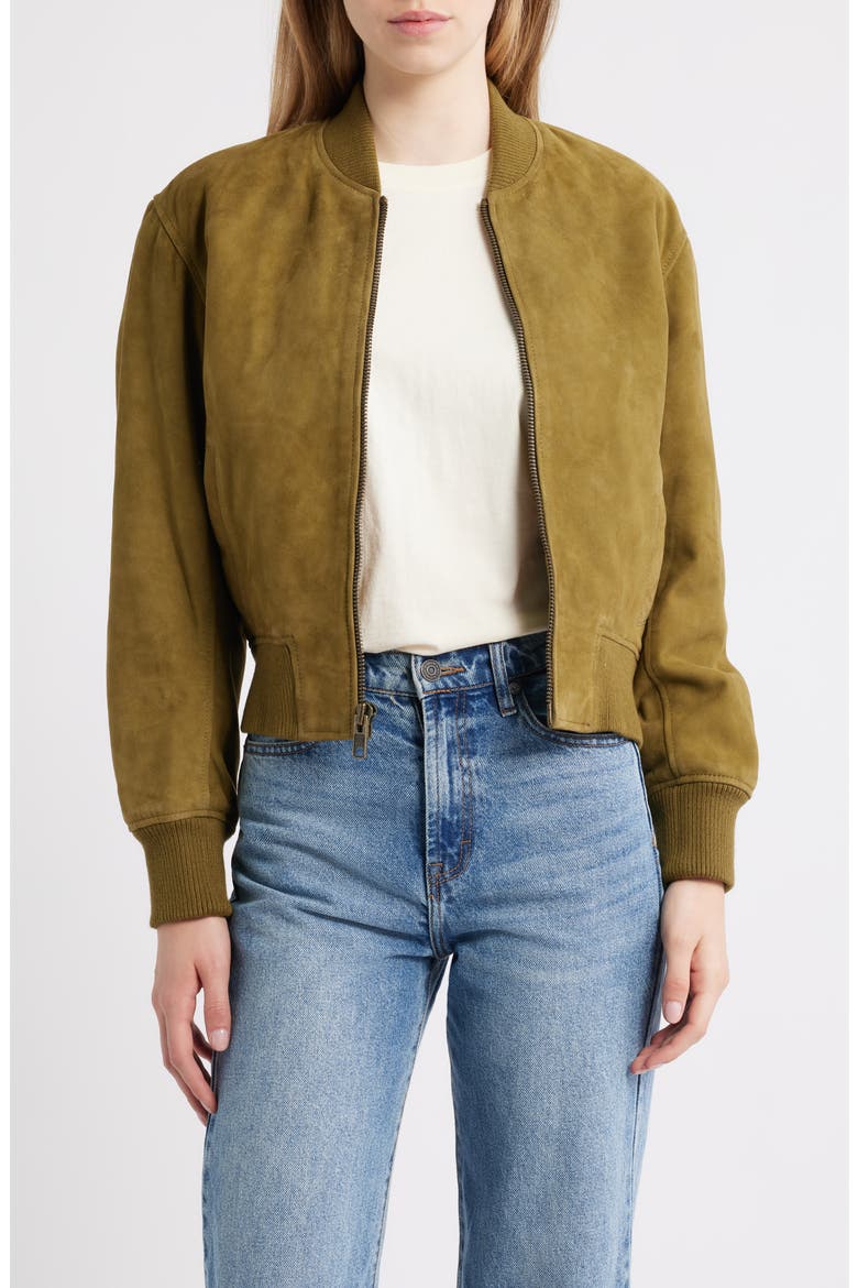 Suede Bomber Jacket, Main, color, OLIVE