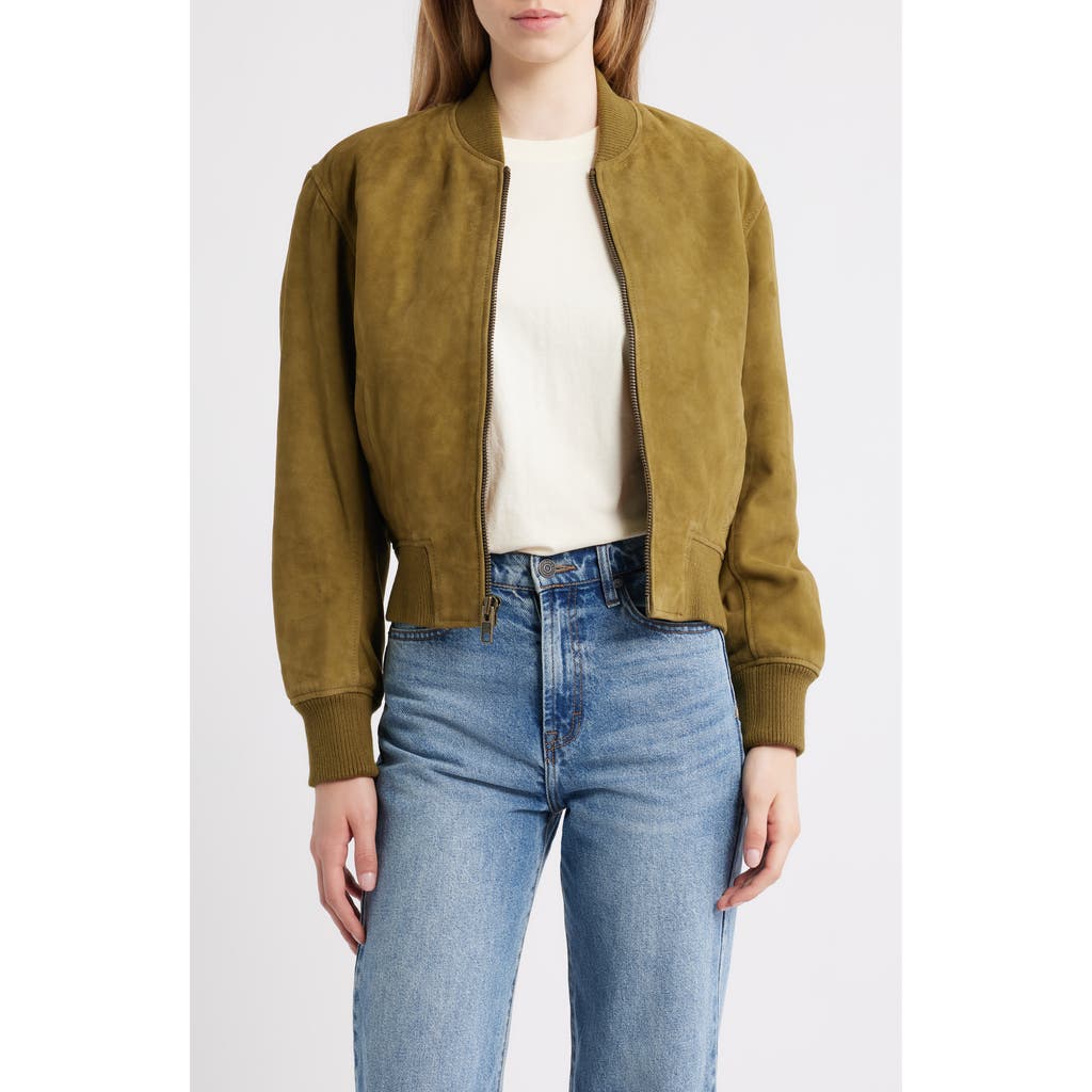 Schott Nyc Suede Bomber Jacket In Green
