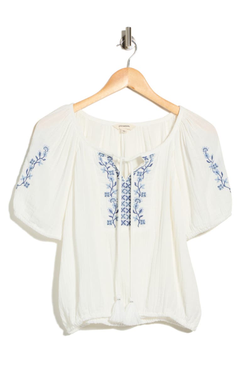 Embroidered Cotton Gauze Top, Alternate, color, GARDENIA