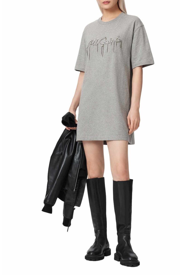 Chains Sequin T-Shirt Dress, Alternate, color, GREY MELANGE