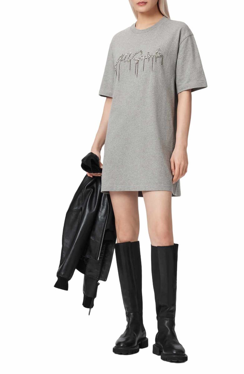 AllSaints Chains Sequin T-Shirt Dress, Alternate, color, Grey Melange
