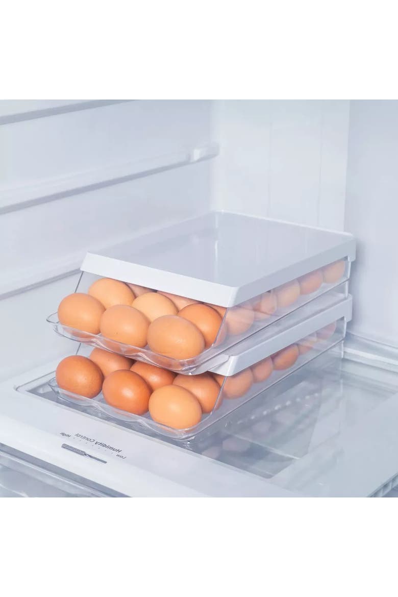 Rolling Clear Stackable Egg Holder Organizer 2-Piece Set, Alternate, color, Clear/White