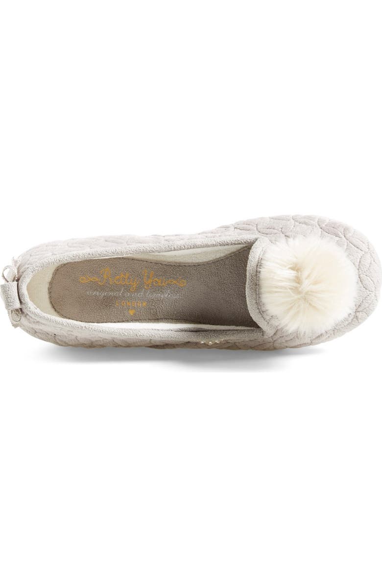 Pretty You London 'Opera' Quilted Faux Fur Pompom Slipper, Alternate, color,