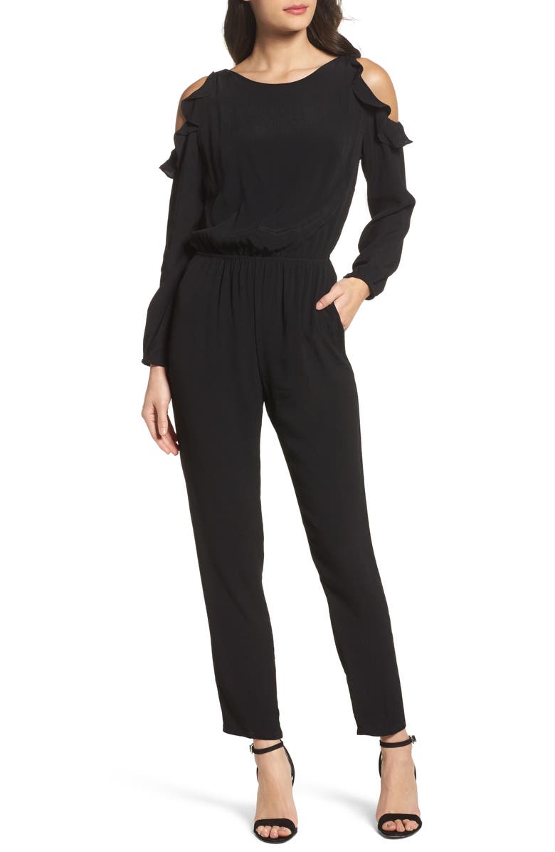 Fraiche by J Ruffle Cold Shoulder Jumpsuit, Main, color,