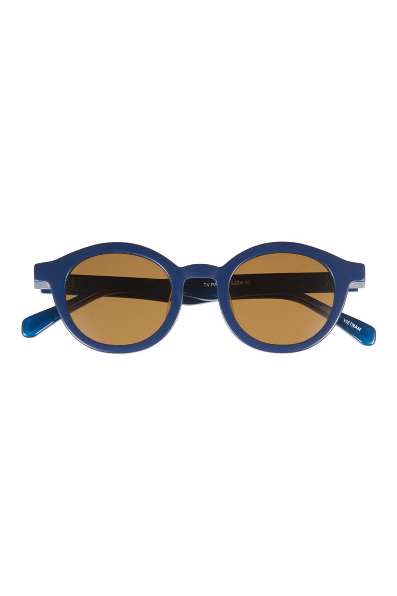 TV Party 44mm Polarized Round Sunglasses, Main, color, NAVY BLUE/ BROWN