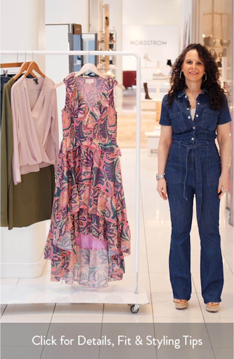 Print Ruffle Organza Sleeveless High-Low Maxi Dress, sales video thumbnail