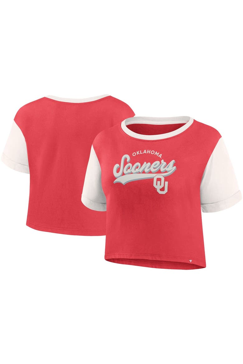 Women's Fanatics Branded Crimson Oklahoma Sooners Color-Block Script Tail T-Shirt, Alternate, color, Crimson