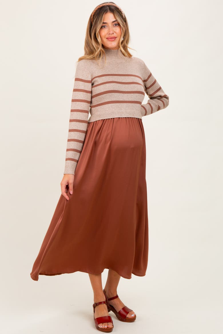 Striped Contrast Sweater Top Maxi Dress, Alternate, color, Rust