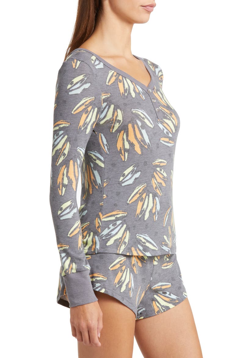 Knit Long Sleeve Short Pajamas, Alternate, color, CHARCOAL BANANAS